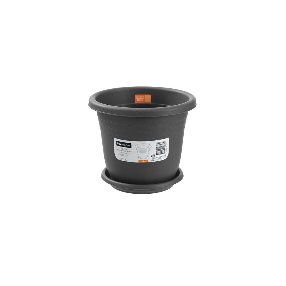 12PK Boxsweden Plastic Planter Pot 24cm w/ Saucer 24.5x24.5x20.5cm Assorted