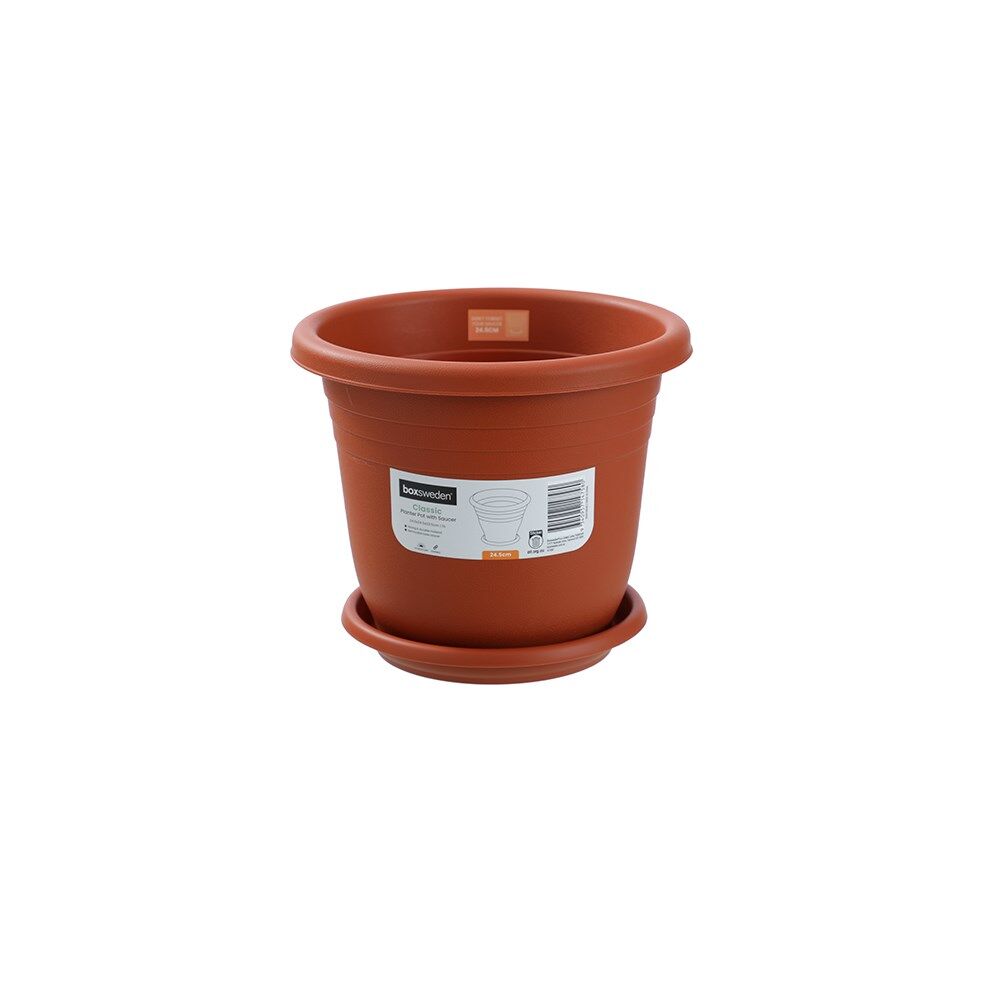 12PK Boxsweden Plastic Planter Pot 24cm w/ Saucer 24.5x24.5x20.5cm Assorted