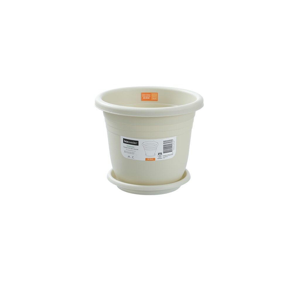 12PK Boxsweden Plastic Planter Pot 24cm w/ Saucer 24.5x24.5x20.5cm Assorted