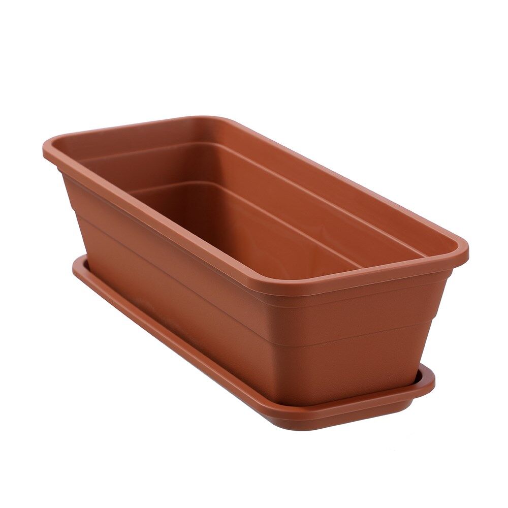 12PK Boxsweden Classic Plastic Planter Rect 44cm w/ Saucer 44x18.5x13.5cm Assorted