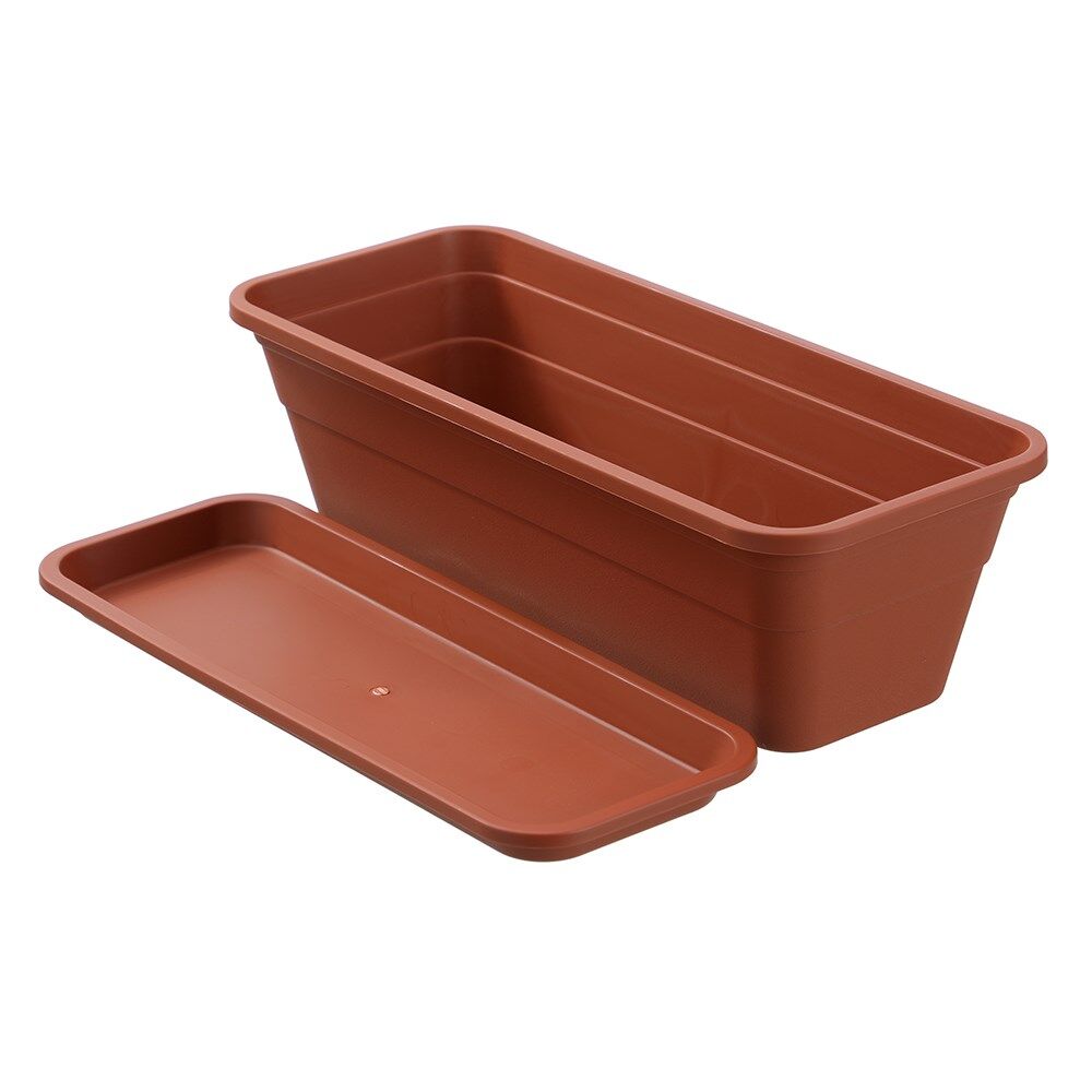 12PK Boxsweden Classic Plastic Planter Rect 44cm w/ Saucer 44x18.5x13.5cm Assorted