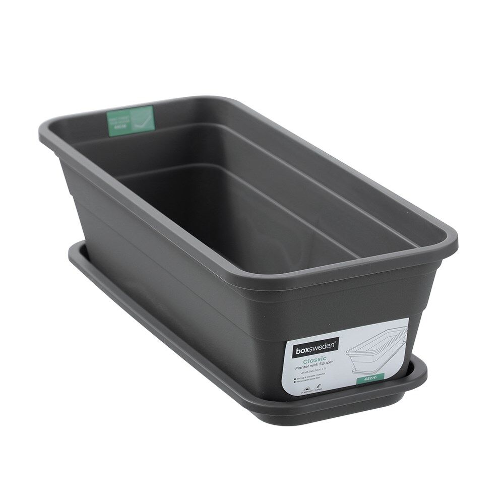 12PK Boxsweden Classic Plastic Planter Rect 44cm w/ Saucer 44x18.5x13.5cm Assorted