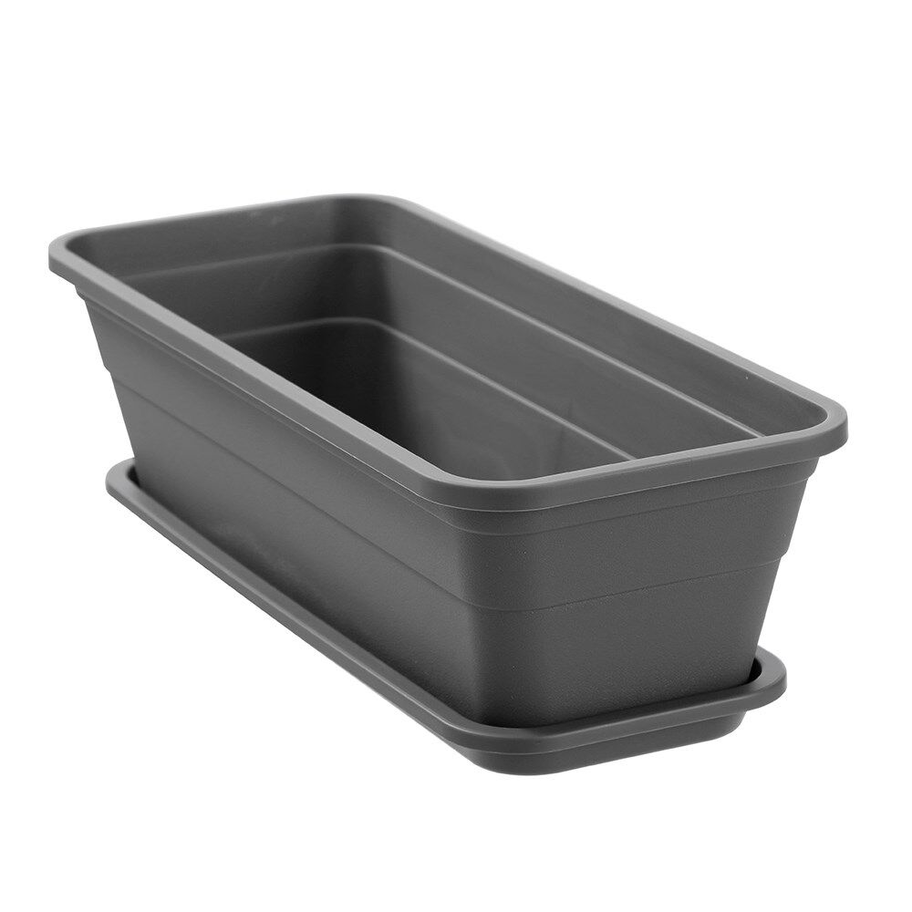 12PK Boxsweden Classic Plastic Planter Rect 44cm w/ Saucer 44x18.5x13.5cm Assorted