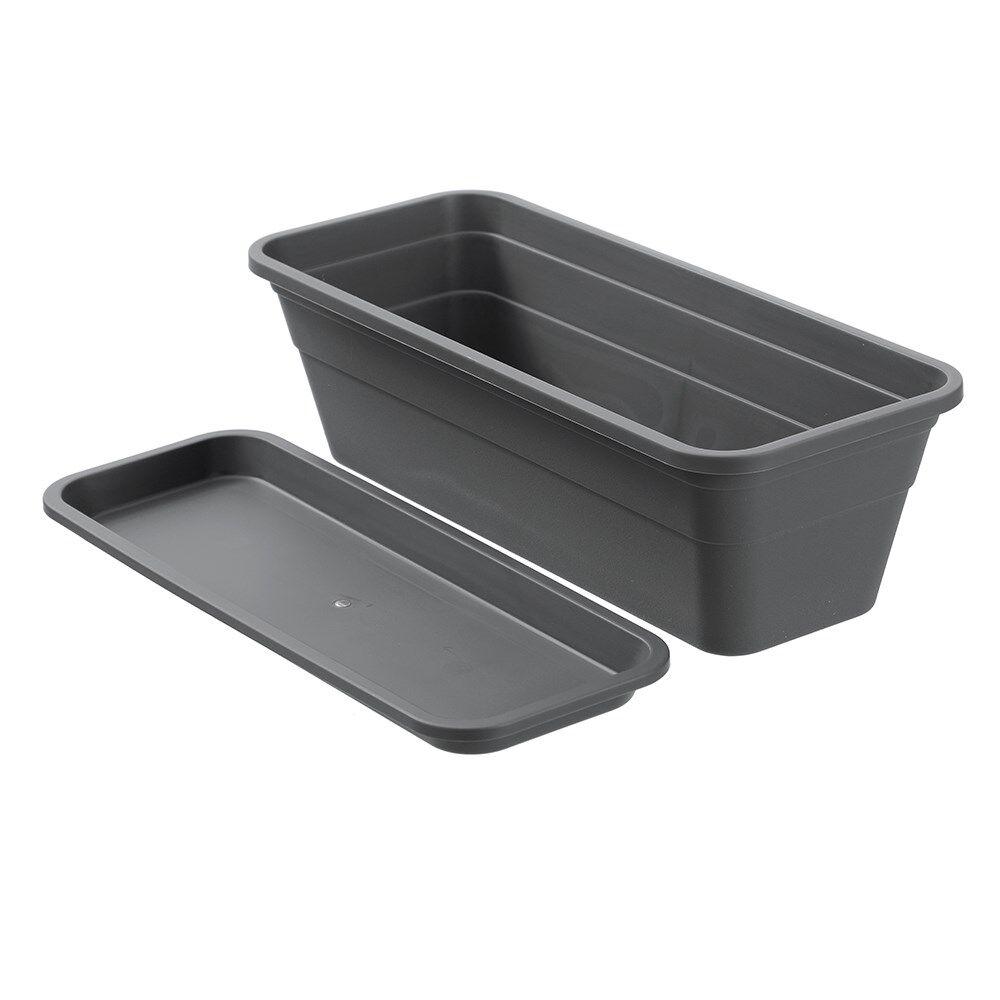 12PK Boxsweden Classic Plastic Planter Rect 44cm w/ Saucer 44x18.5x13.5cm Assorted
