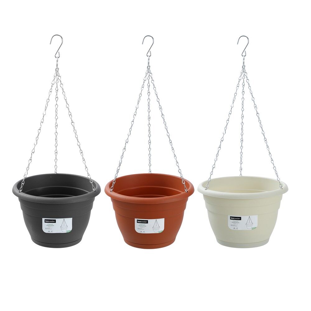 12PK Boxsweden Classic Plastic Easy Lightweight Hanging Planter 24cm Assorted