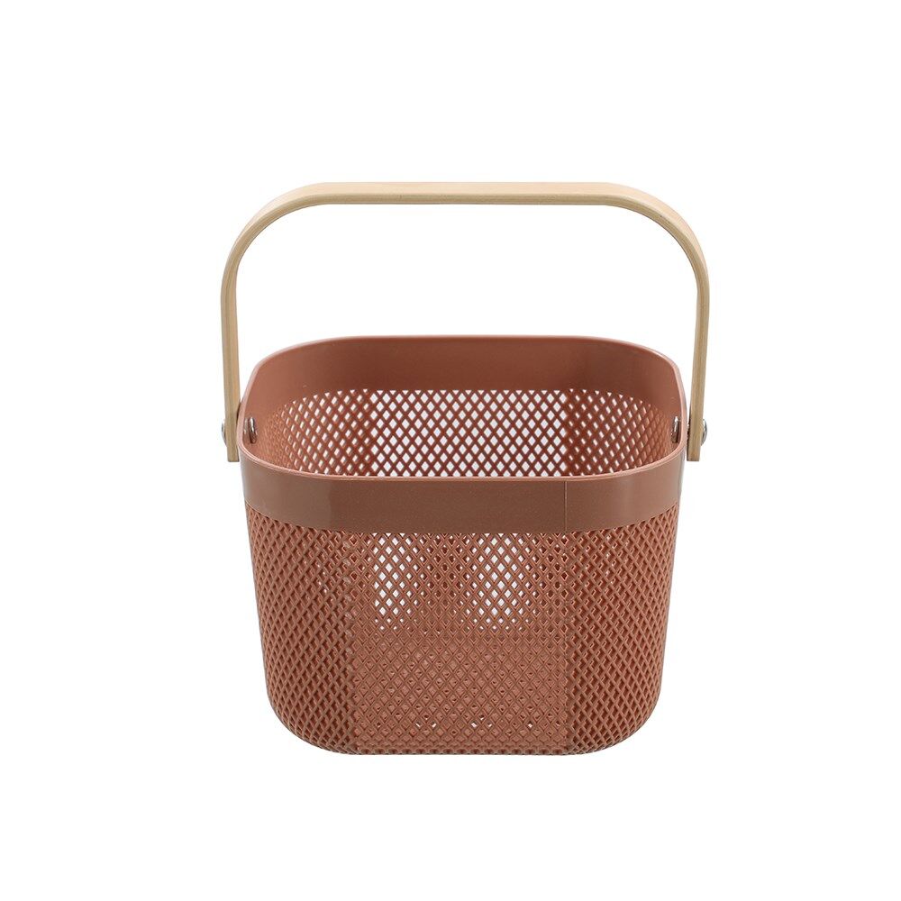 12PK Boxsweden Mesh Plastic Basket Wood Handle Small 20x20x15cm Assorted
