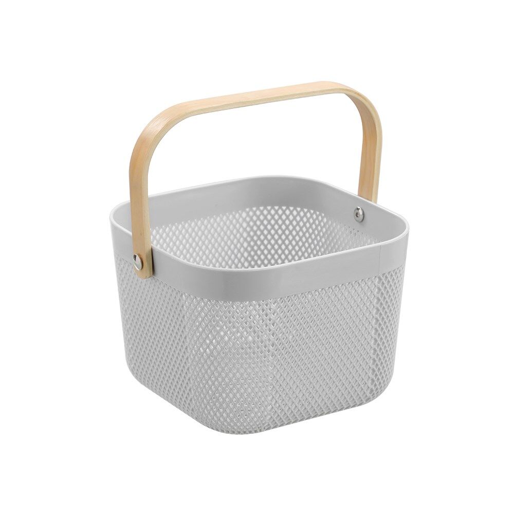 12PK Boxsweden Mesh Plastic Basket Wood Handle Small 20x20x15cm Assorted
