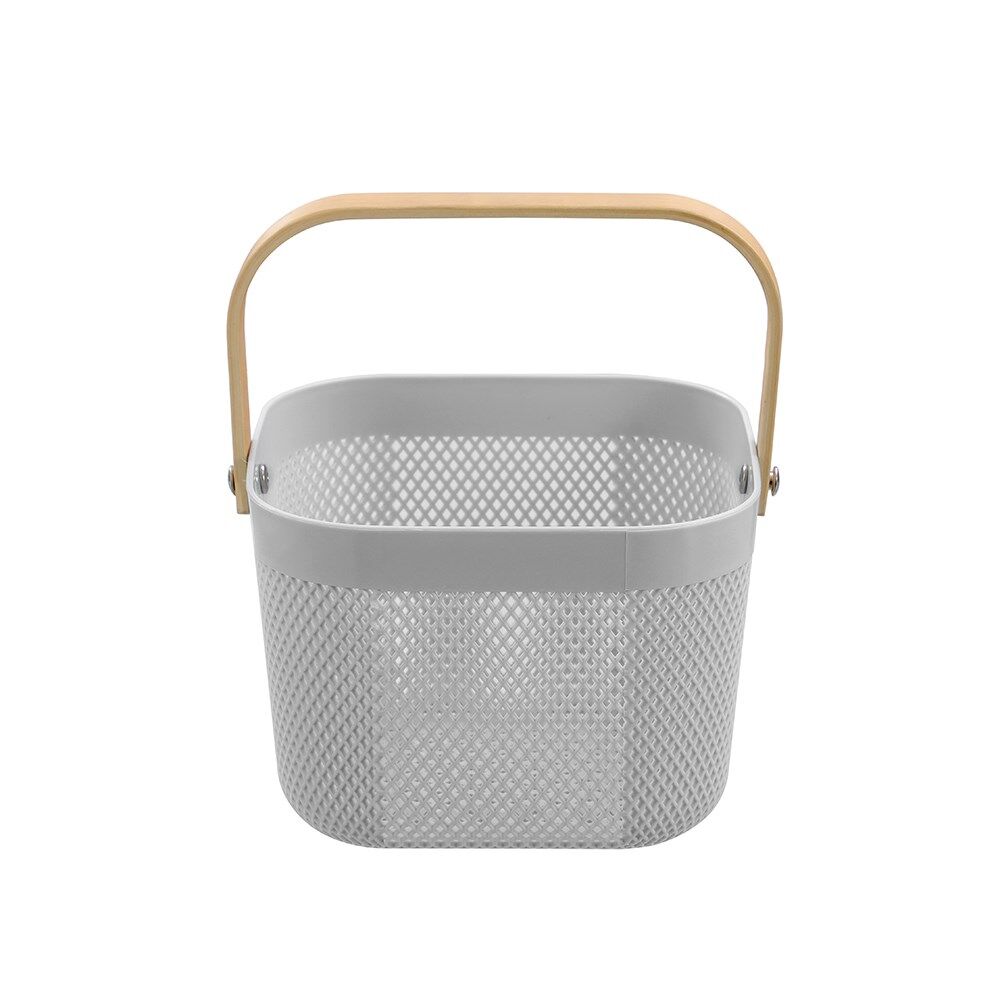 12PK Boxsweden Mesh Plastic Basket Wood Handle Small 20x20x15cm Assorted