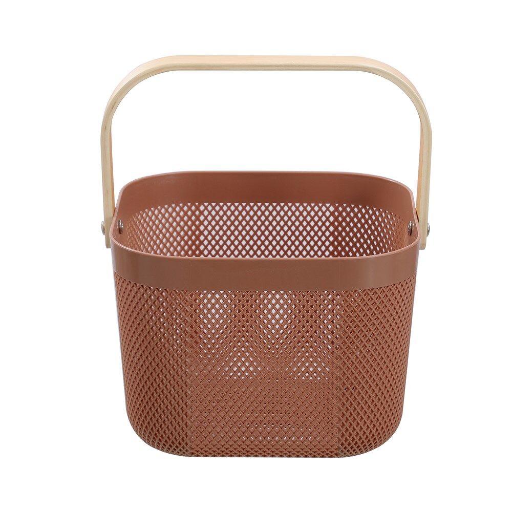 8PK Boxsweden Mesh Plastic Basket Wood Handle Medium 24.5x24.5x18cm Assorted