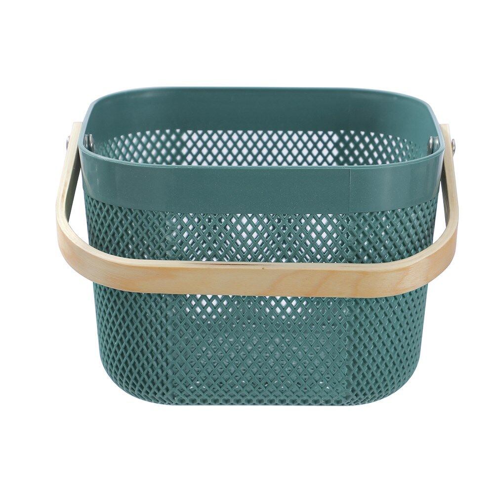 8PK Boxsweden Mesh Plastic Basket Wood Handle Medium 24.5x24.5x18cm Assorted