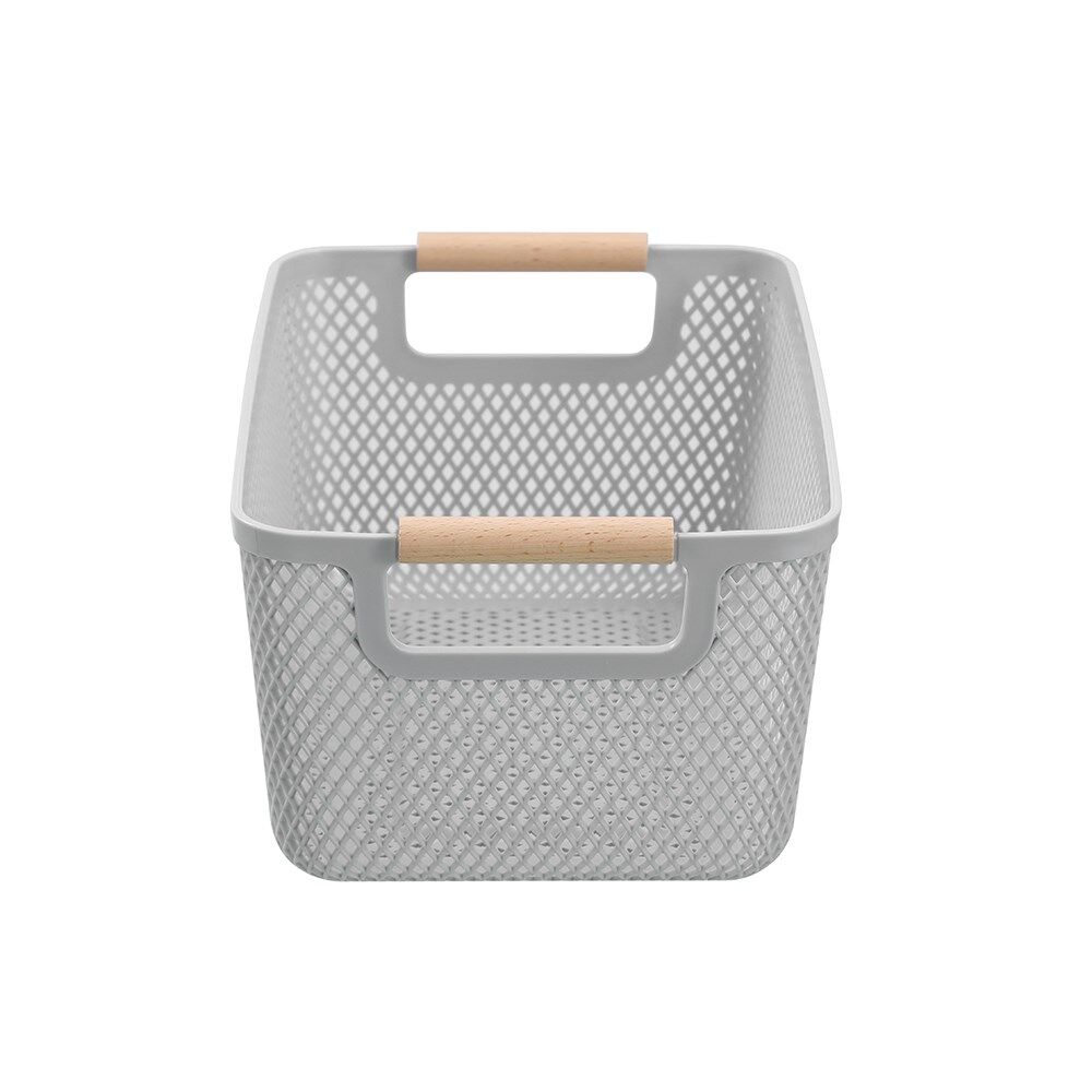 12PK Boxsweden Mesh Plastic Basket Wood Handle Medium 31x20x14cm Assorted