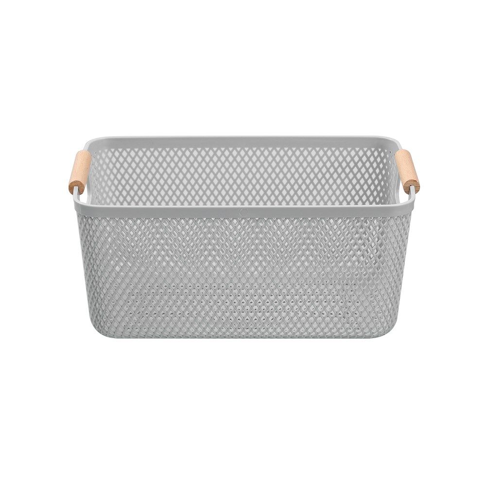 12PK Boxsweden Mesh Plastic Basket Wood Handle Medium 31x20x14cm Assorted