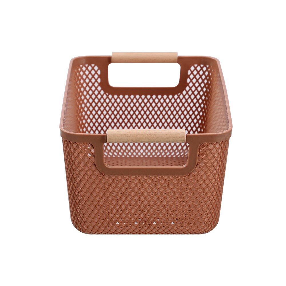 12PK Boxsweden Mesh Plastic Basket Wood Handle Medium 31x20x14cm Assorted