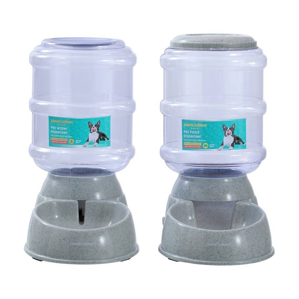 2PK Paws and Claws Barrel Pet Food Dispenser 3.8L 32x17.5x31cm Easy To Refill