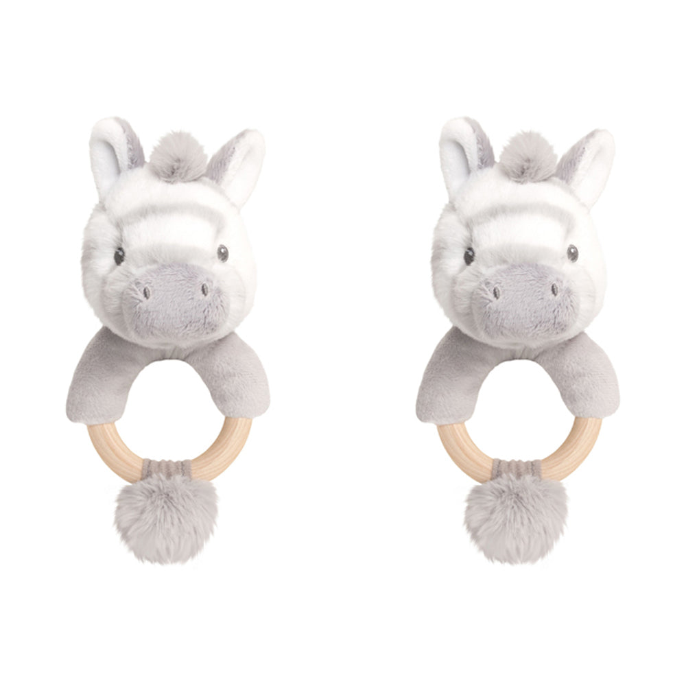 2PK Keeleco Baby Zebra RingRattle Plush Toy 14cm - Grey 3+