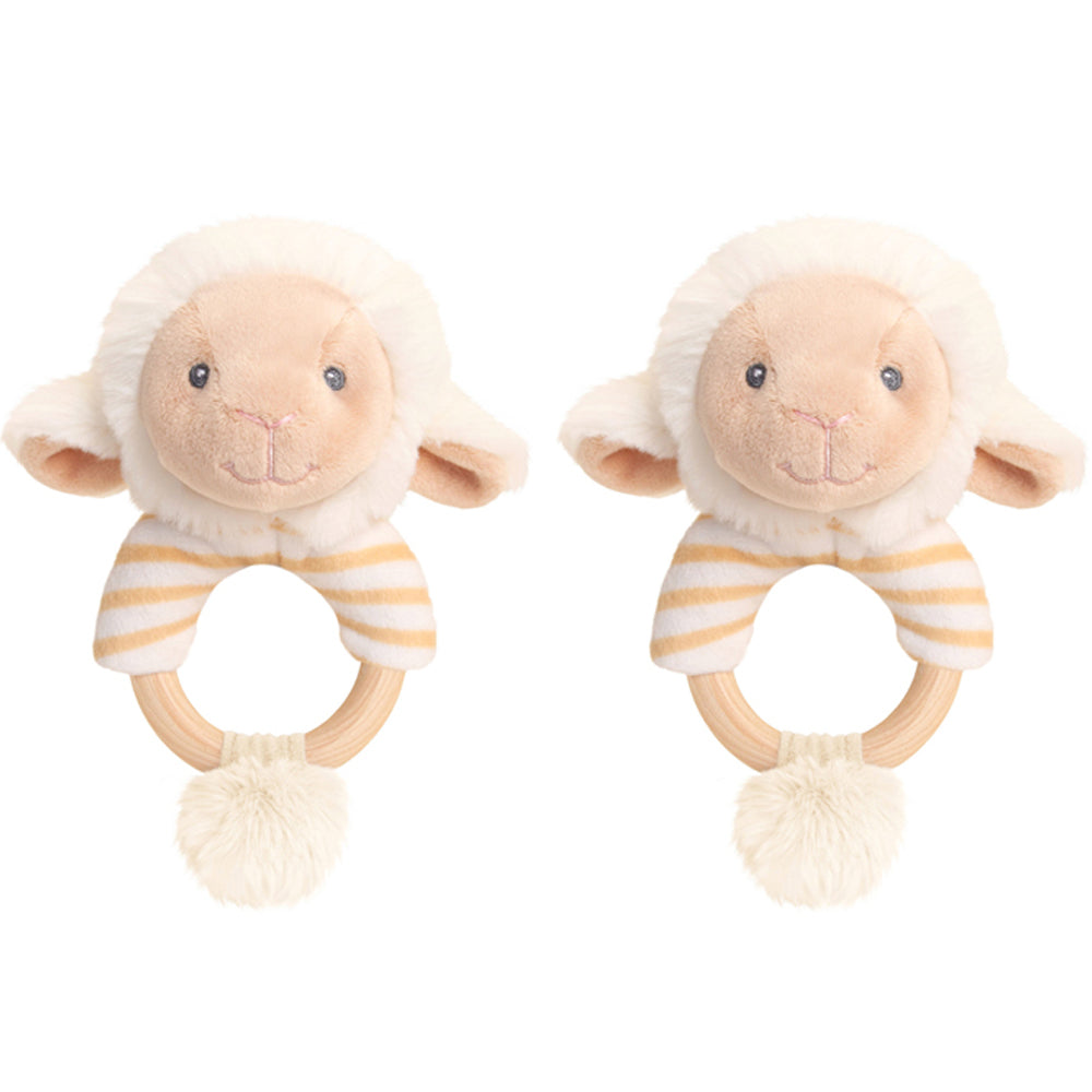 2PK Keeleco Baby Lamb RingRattle Plush Toy 14cm - Beige 3+