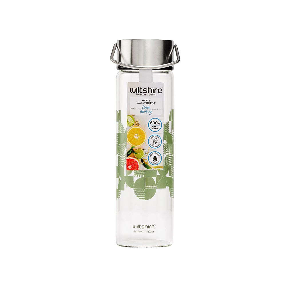 2PK Wiltshire Reusable Glass Drinking Water Bottle Sage 600ml