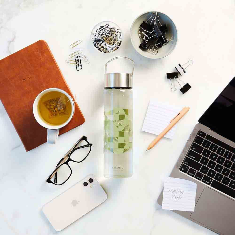 2PK Wiltshire Reusable Glass Drinking Water Bottle Sage 600ml