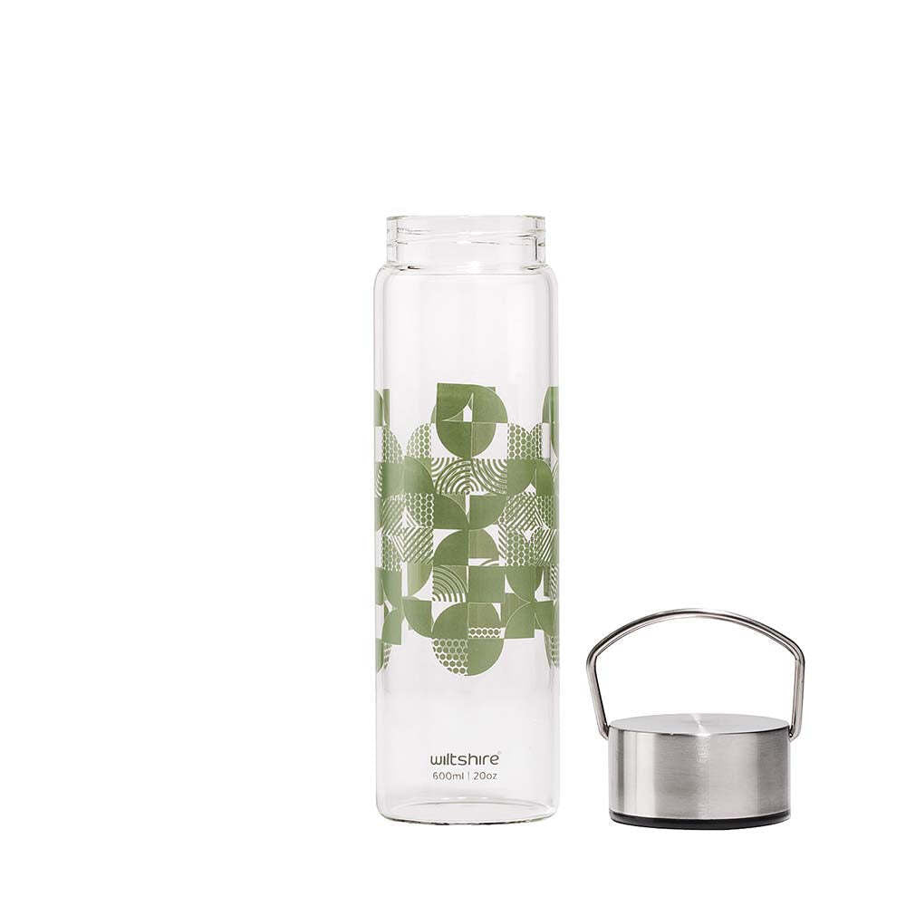 2PK Wiltshire Reusable Glass Drinking Water Bottle Sage 600ml