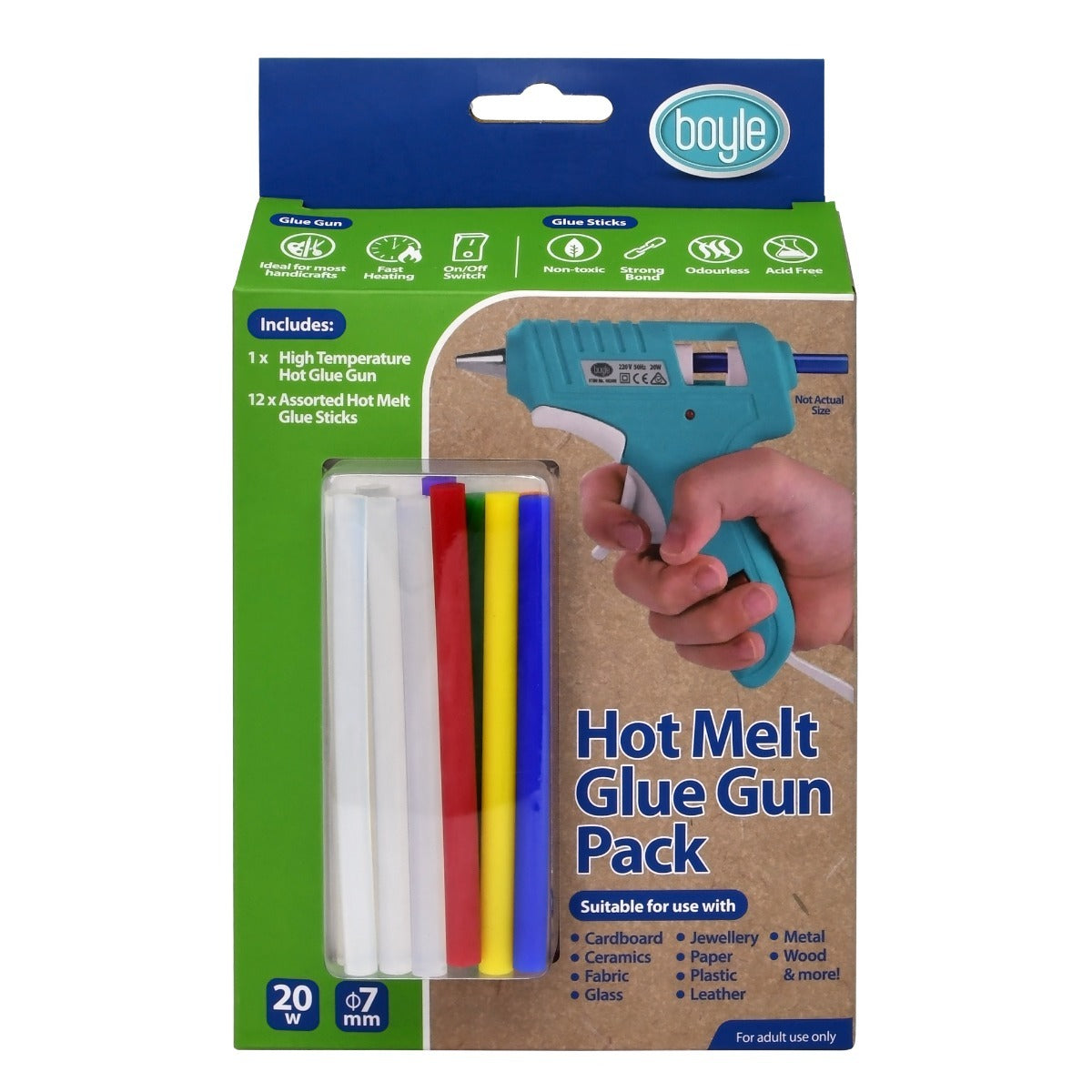 2PK Boyle 20W Hot Melt Glue Gun w/ Adhesive Sticks Pack