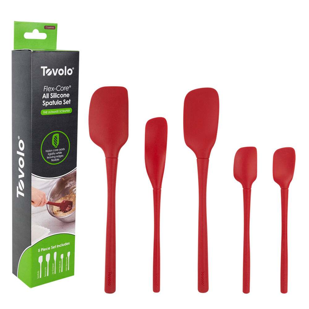 5pc Tovolo Flex-Core All Silicone Flexible Spatula Spoon Set Cayenne