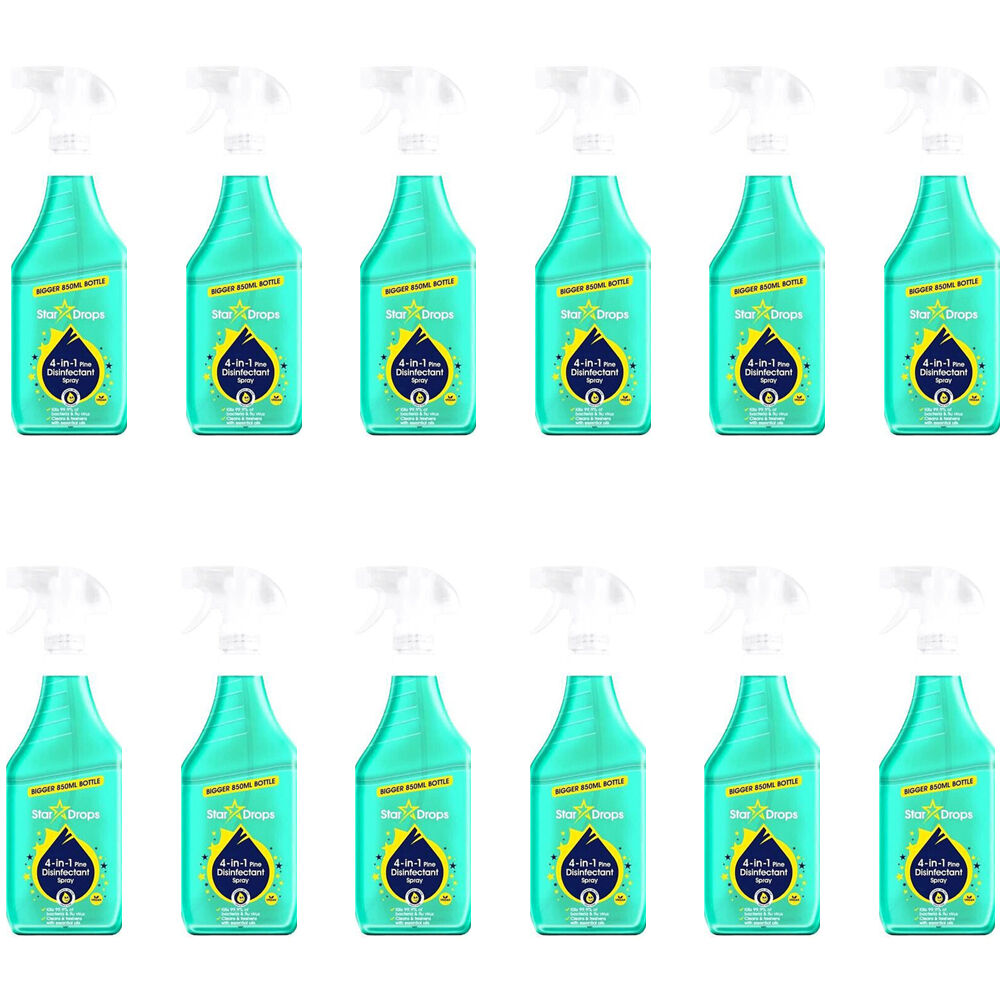 12PK Stardrops Disinfectant 4in1 Pine Scented Surface Cleaner 850ml