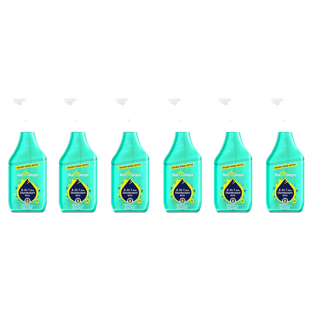 6PK Stardrops Disinfectant 4in1 Pine Scented Surface Cleaner 850ml