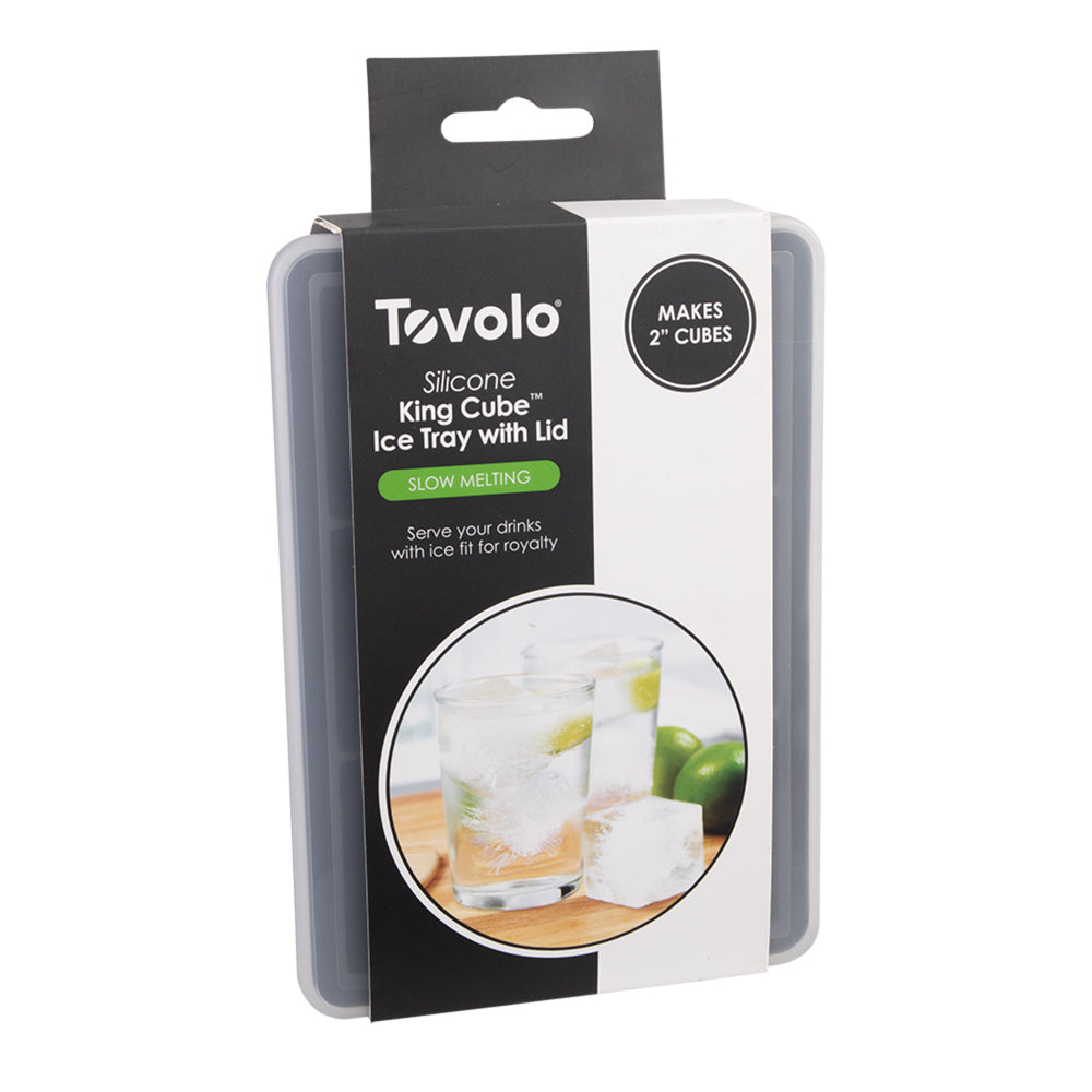 2PK Tovolo Silicone King Cube Ice Tray w/ Lid - Charcoal