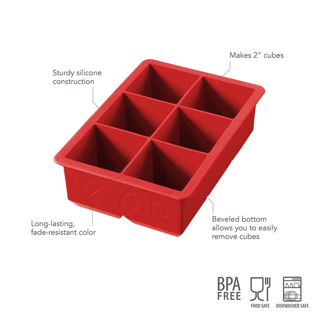 2PK Tovolo Silicone King Cube Ice Tray Cubes - Apple Red
