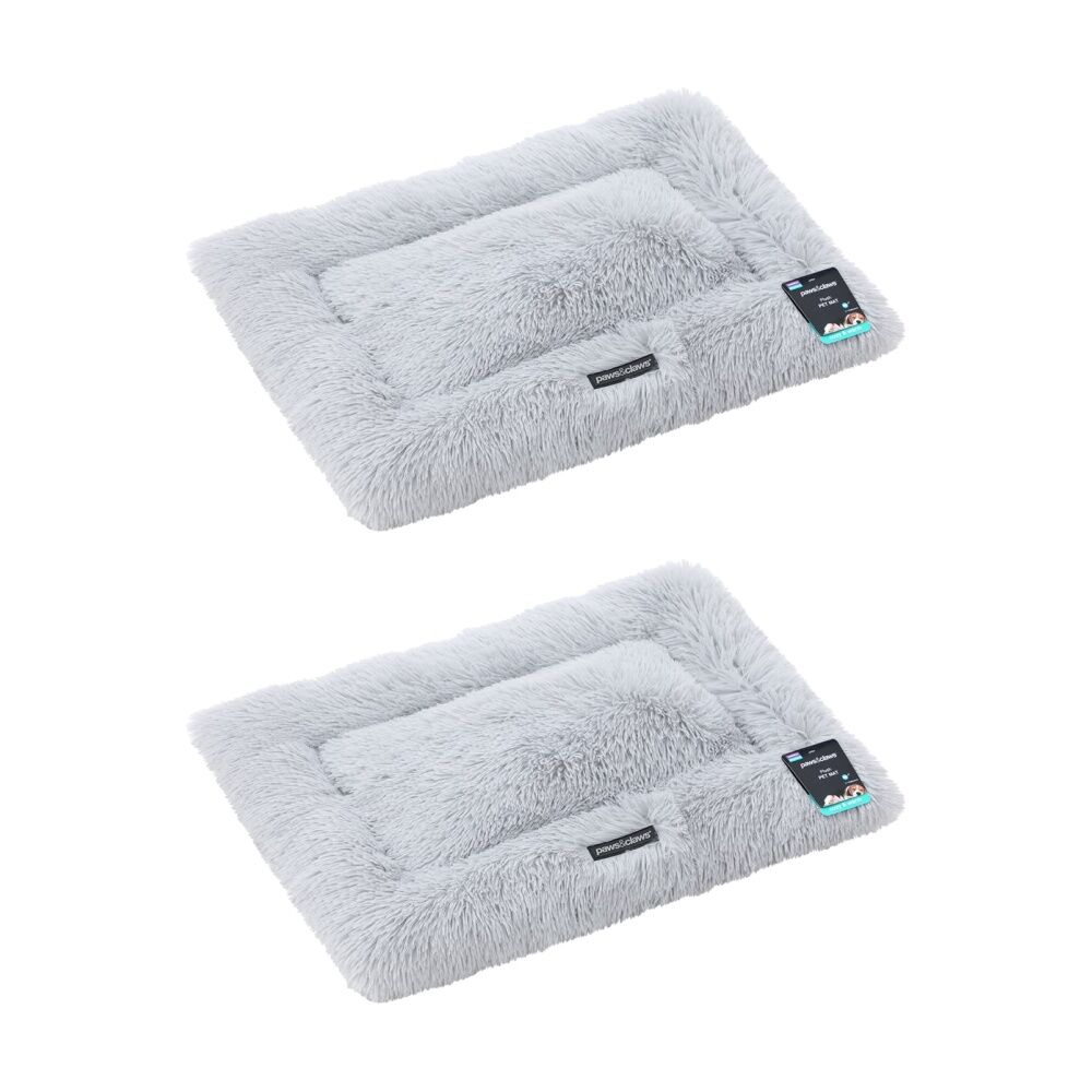 2PK Paws and Claws Pet Mat Medium 70x50x4cm Light Grey Super Plush Washable