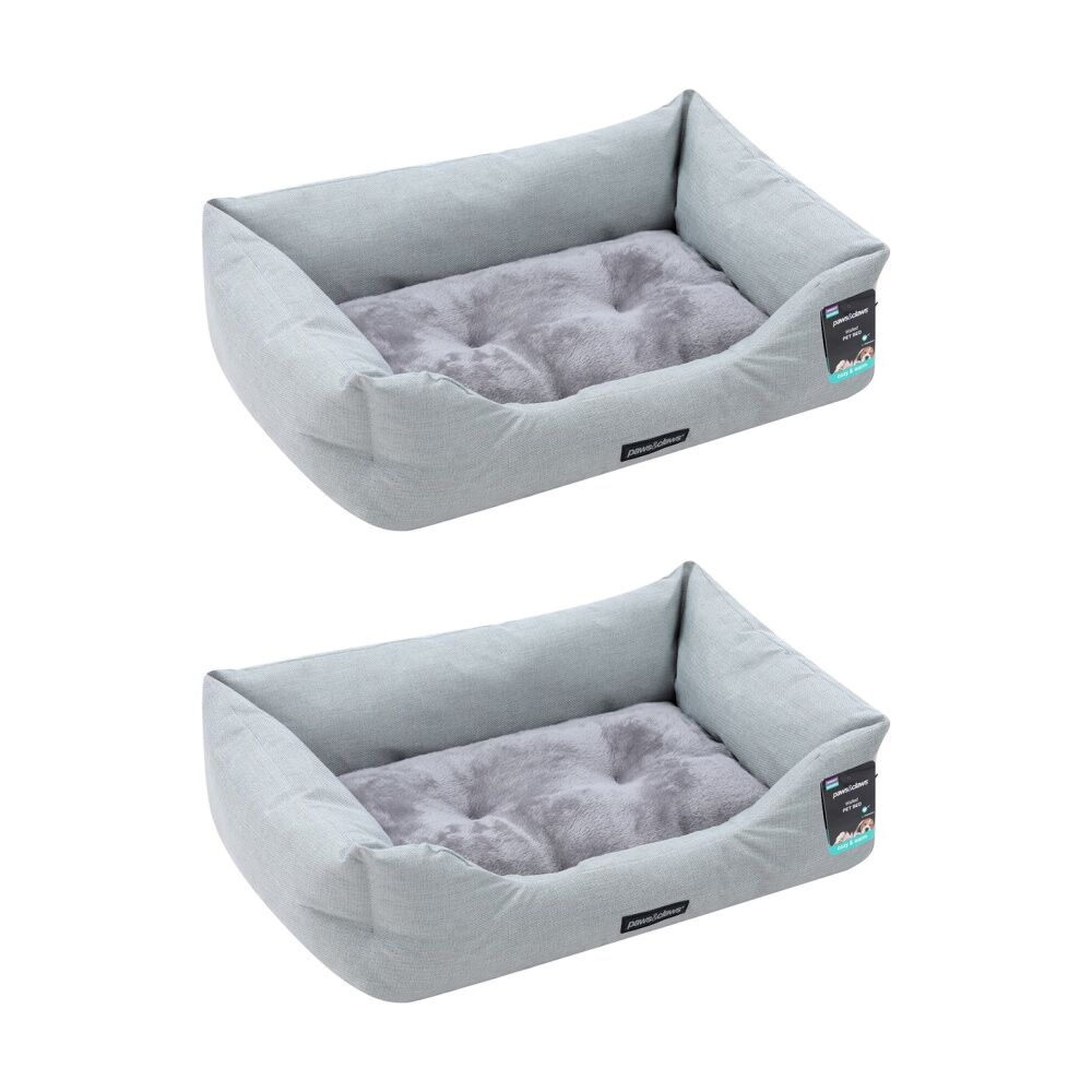 2PK Paws and Claws Walled Pet Bed Medium 70x50x21cm Light Grey High Walls