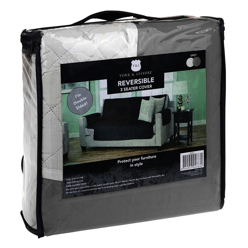 2PK York & Leisure Reversible 3 Seater Couch Cover - Grey
