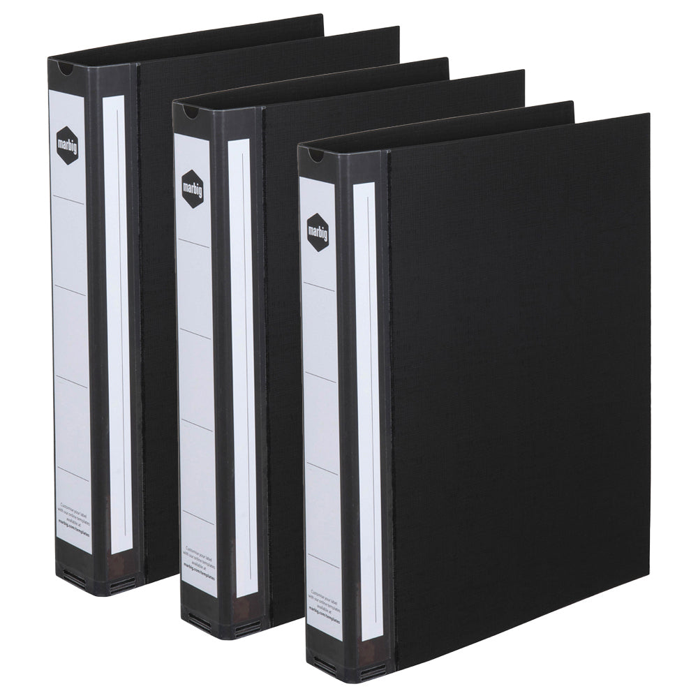3PK Marbig Deluxe PE 4 D-Ring 25mm A4 Binder File Organiser - Black