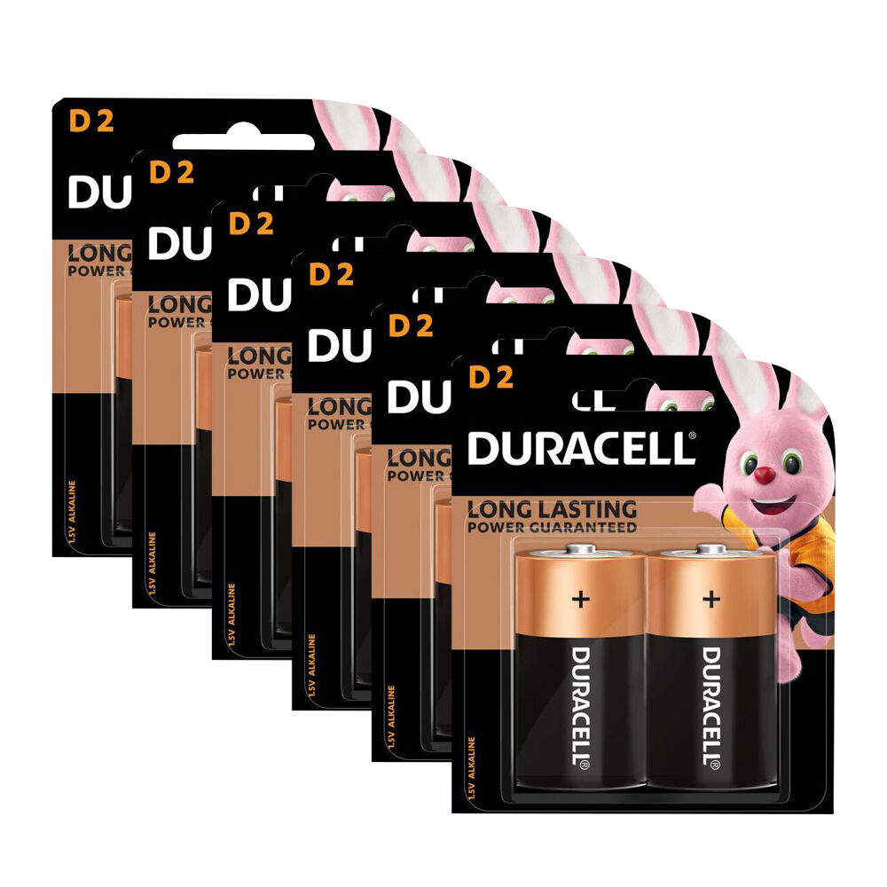 6x 2pc Duracell D Size 1.5V Alkaline Batteries Battery Pack Single-Use