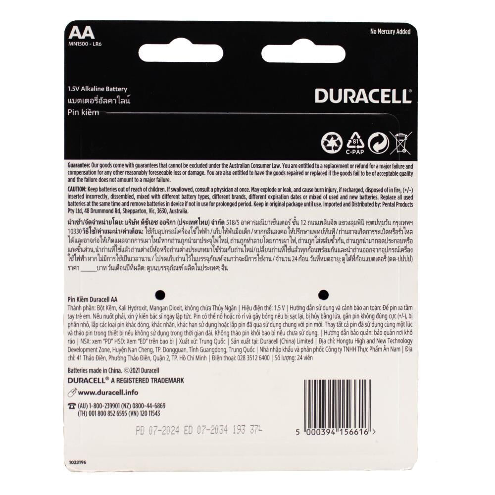 2x 24pc Duracell AA Size 1.5V Alkaline Battery Pack Single-Use Batteries