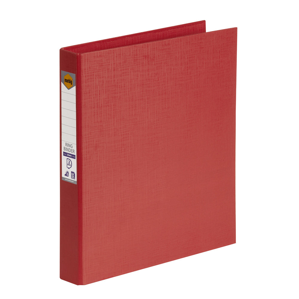 5PK Marbig PE/Linen 2 D-Ring 25mm A4 Binder File Organiser - Red