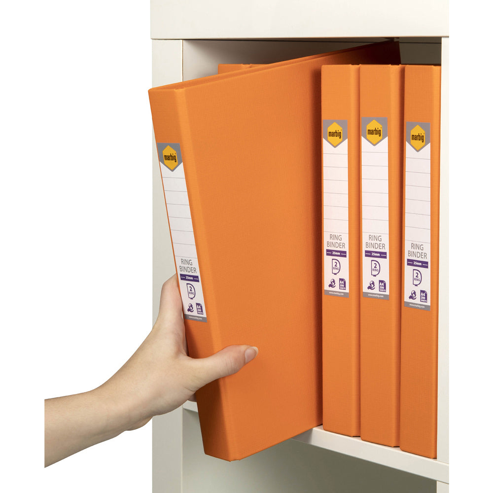 5PK Marbig PE/Linen 2 D-Ring 25mm A4 Binder File Organiser - Orange