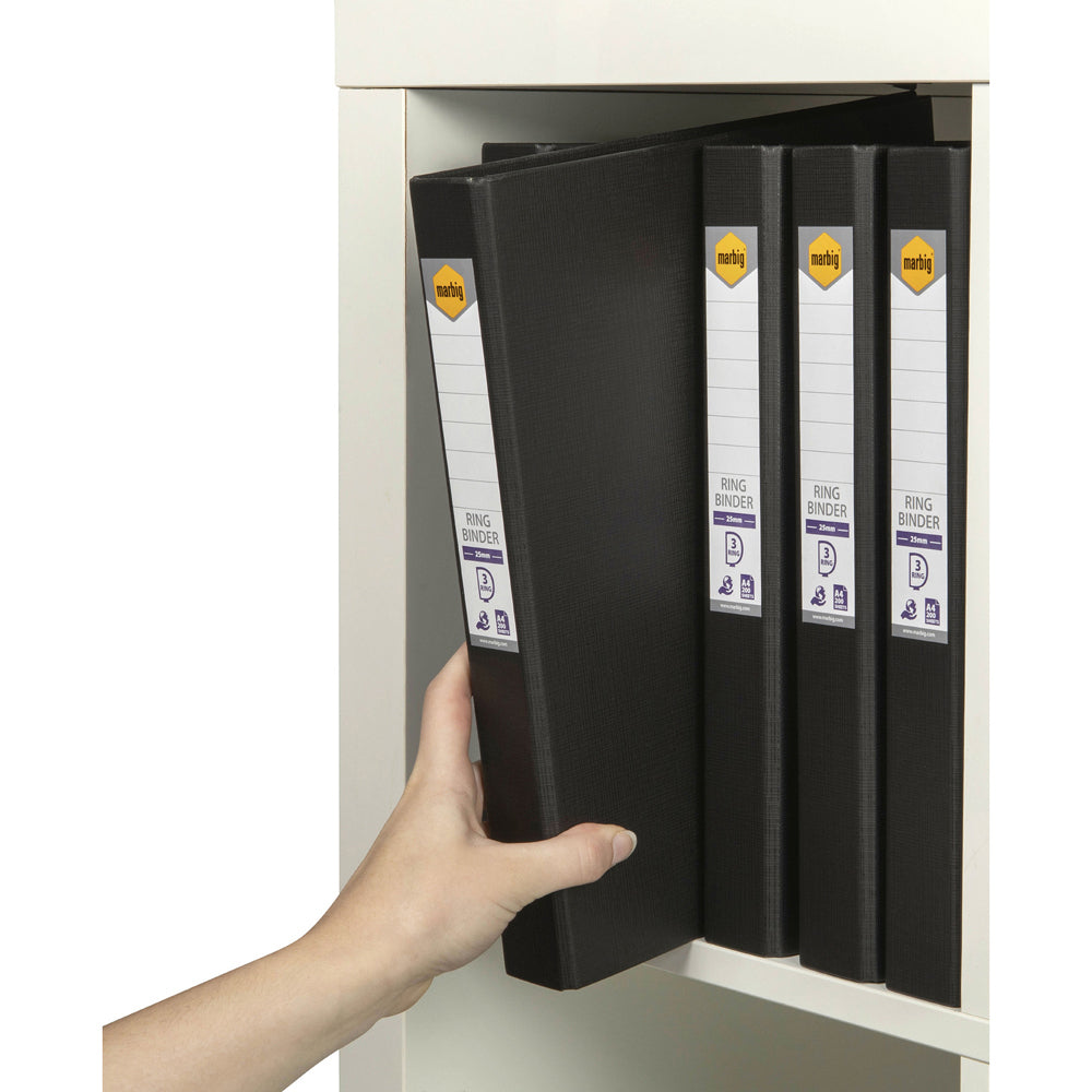 3PK Marbig PE/Linen 3 D-Ring 25mm A4 Binder File Organiser - Black