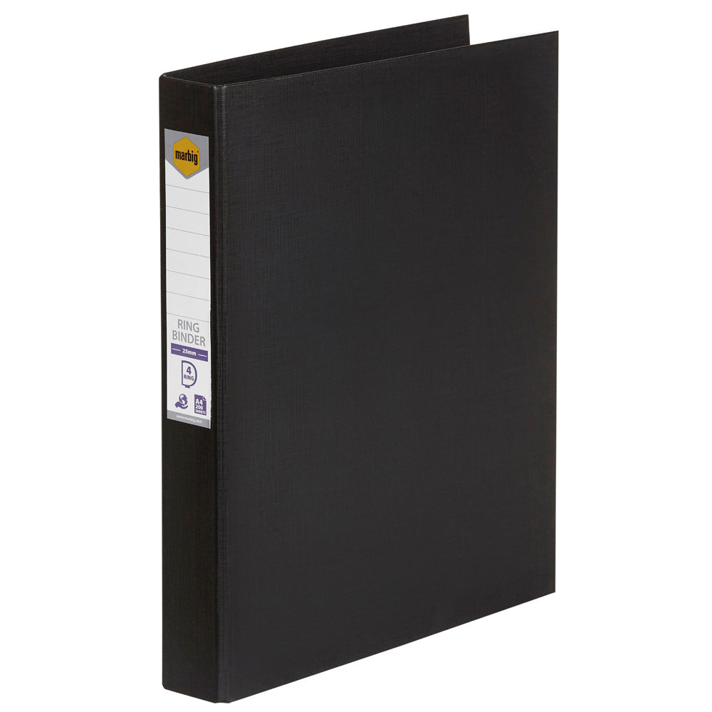 3PK Marbig PE/Linen 4 D-Ring 25mm A4 Binder File Organiser - Black