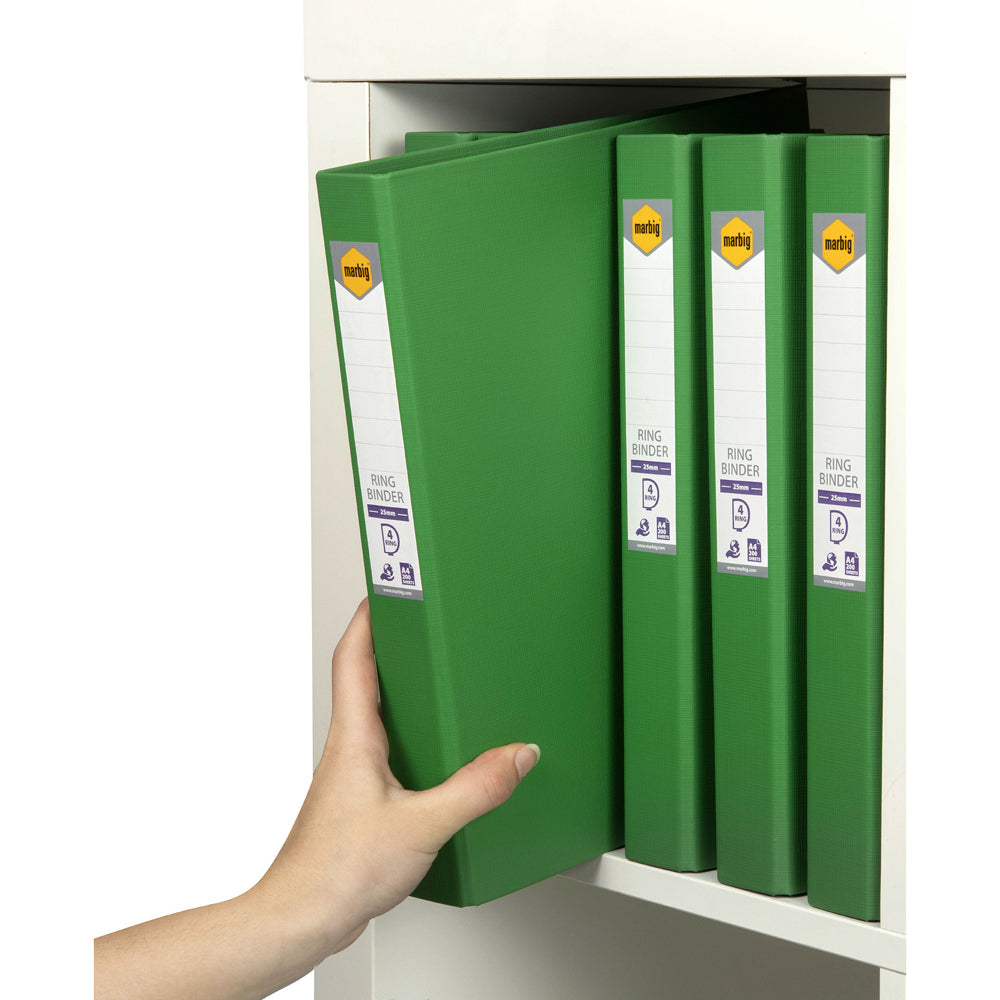 3PK Marbig PE/Linen 4 D-Ring 25mm A4 Binder File Organiser - Green