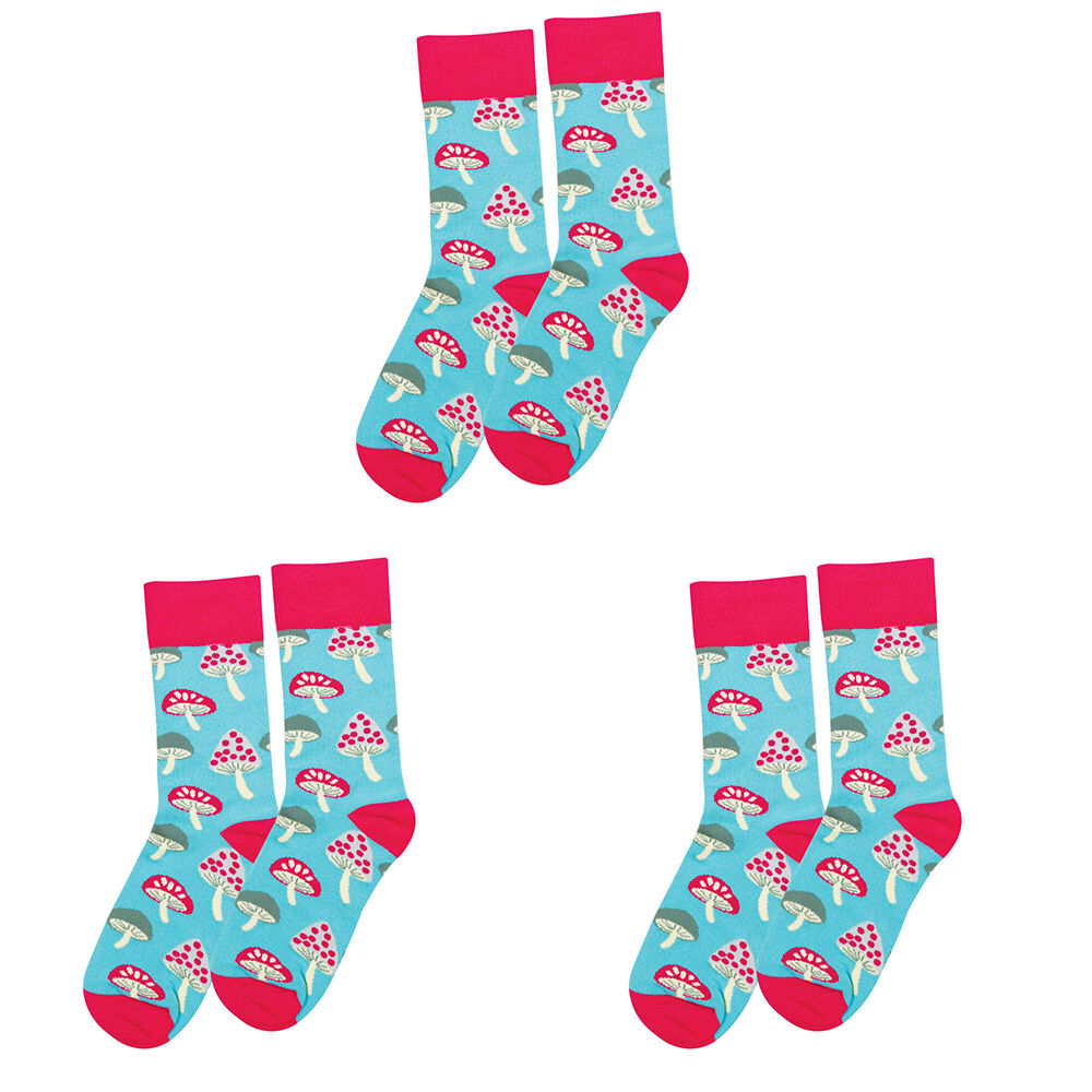 3PK Wicked Sista Cotton Stretchable Mushroom Socks One Size 6-10