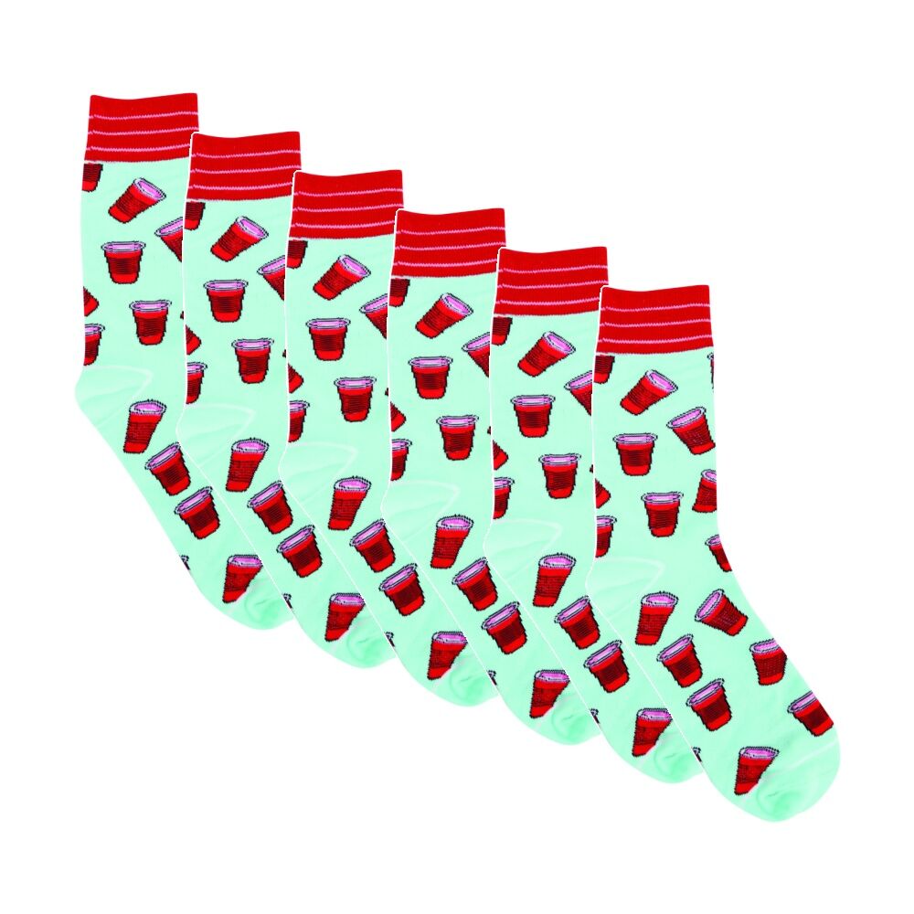 6PK Mister Soda Socks Mens Casual One Size Cotton Sea Green