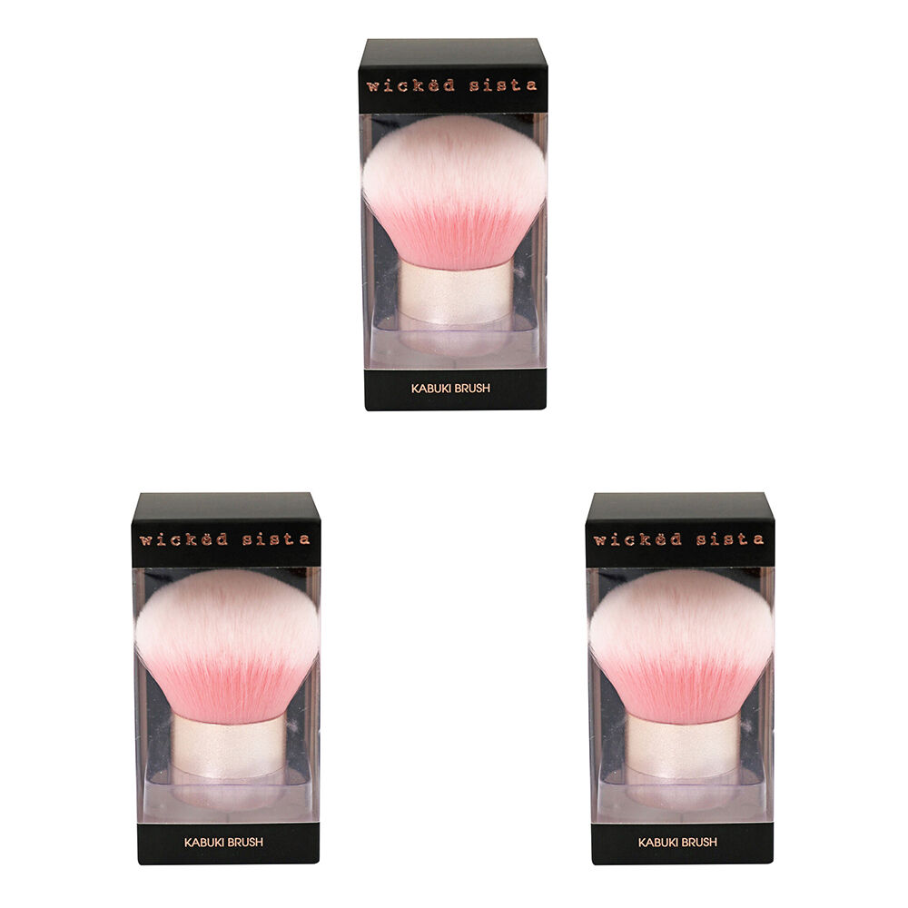 3PK Wicked Sista Kabuki Makeup Compact Brush 6x11.5cm Pink
