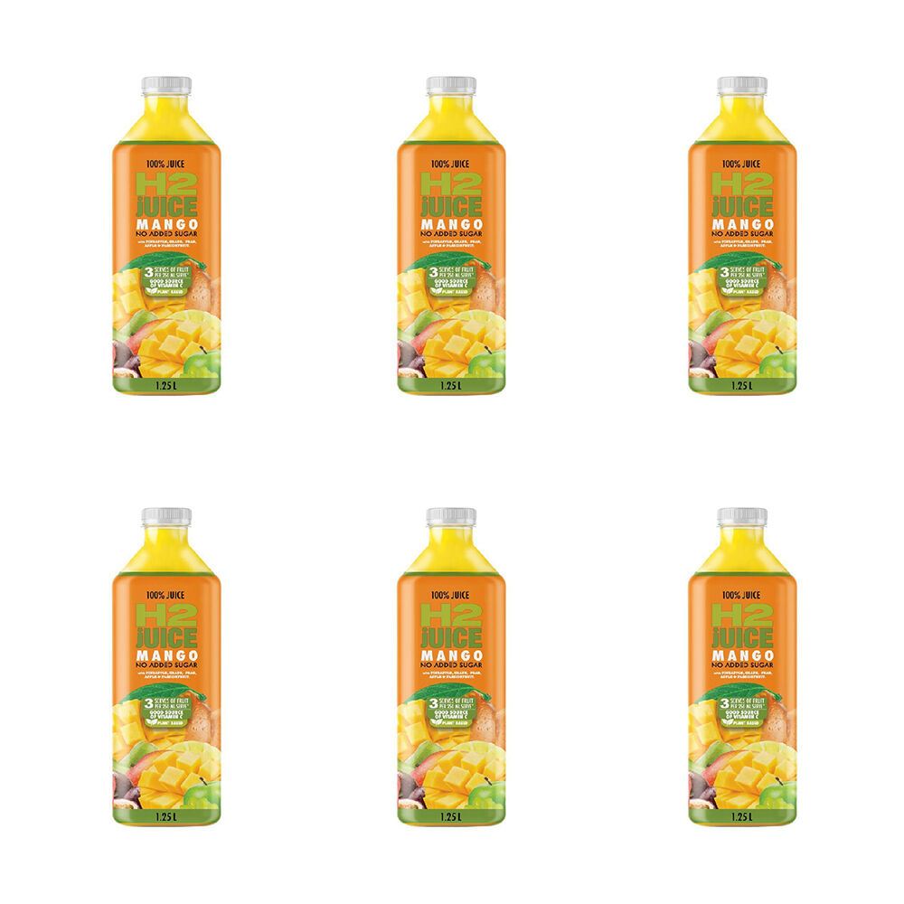 6PK H2 Juice 1.25L Mango Plant Based Natural Hydration Juice