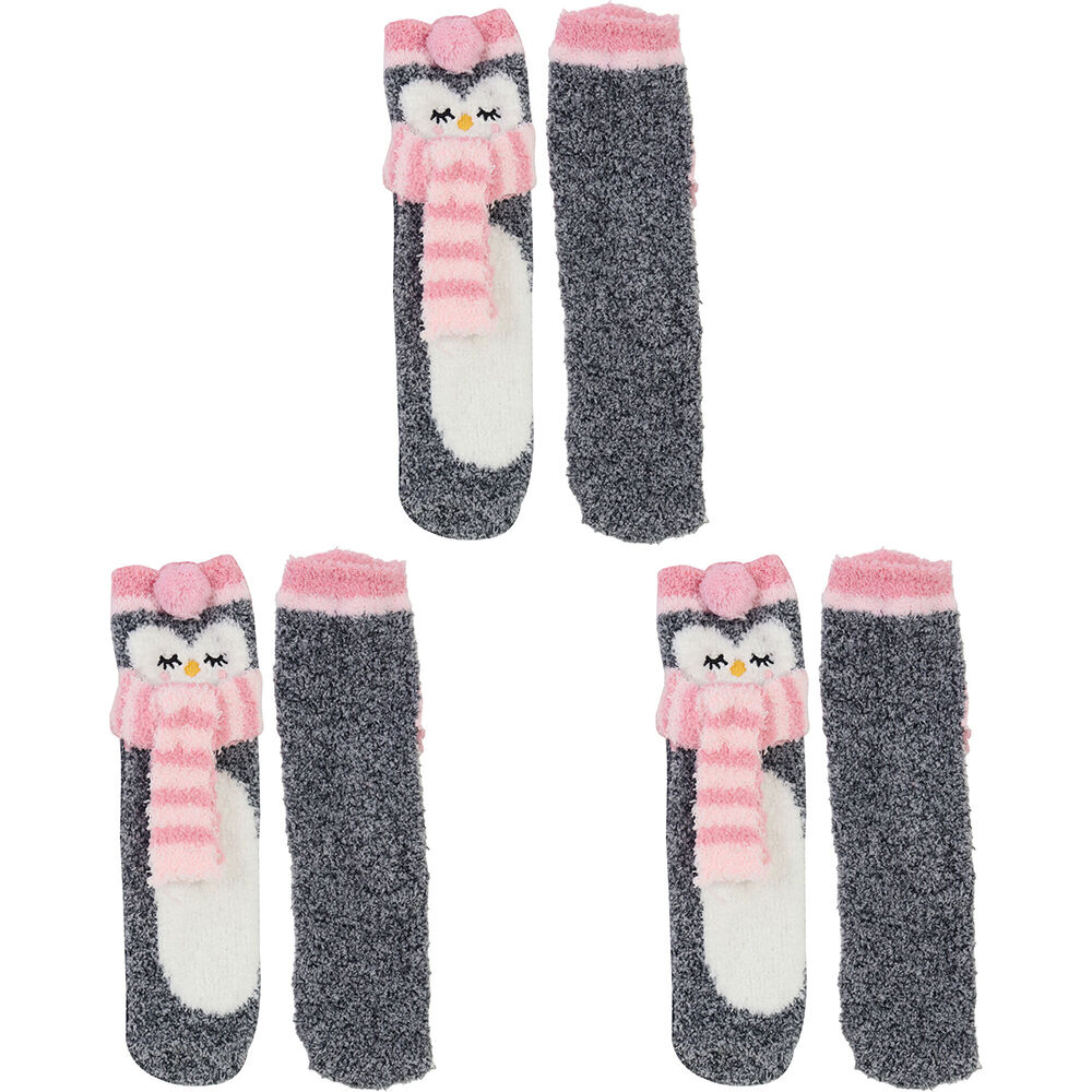 3PK Wicked Sista Cosy Non-Slip Slipper Socks One Size - Penguin