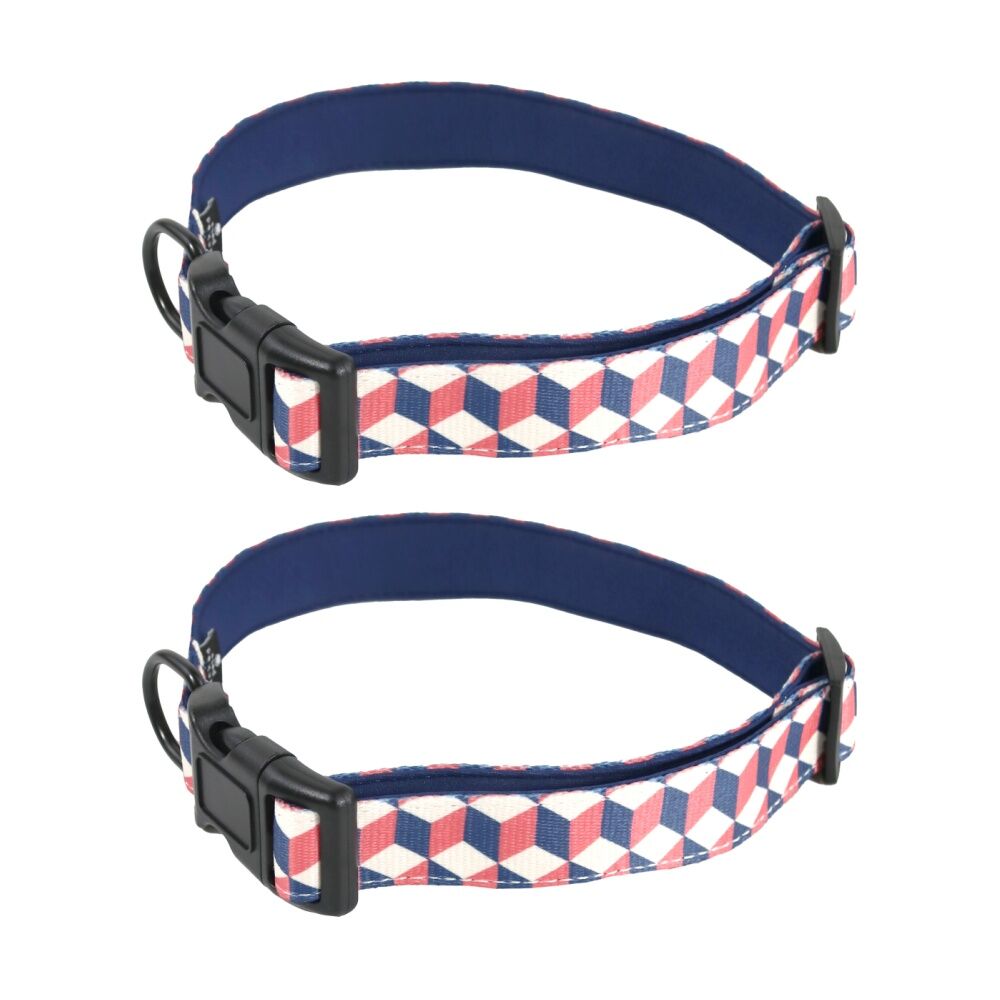 2PK Wicked Pets Collar Geometric Medium to Large Adjustable D-Ring 41-66cm Multi