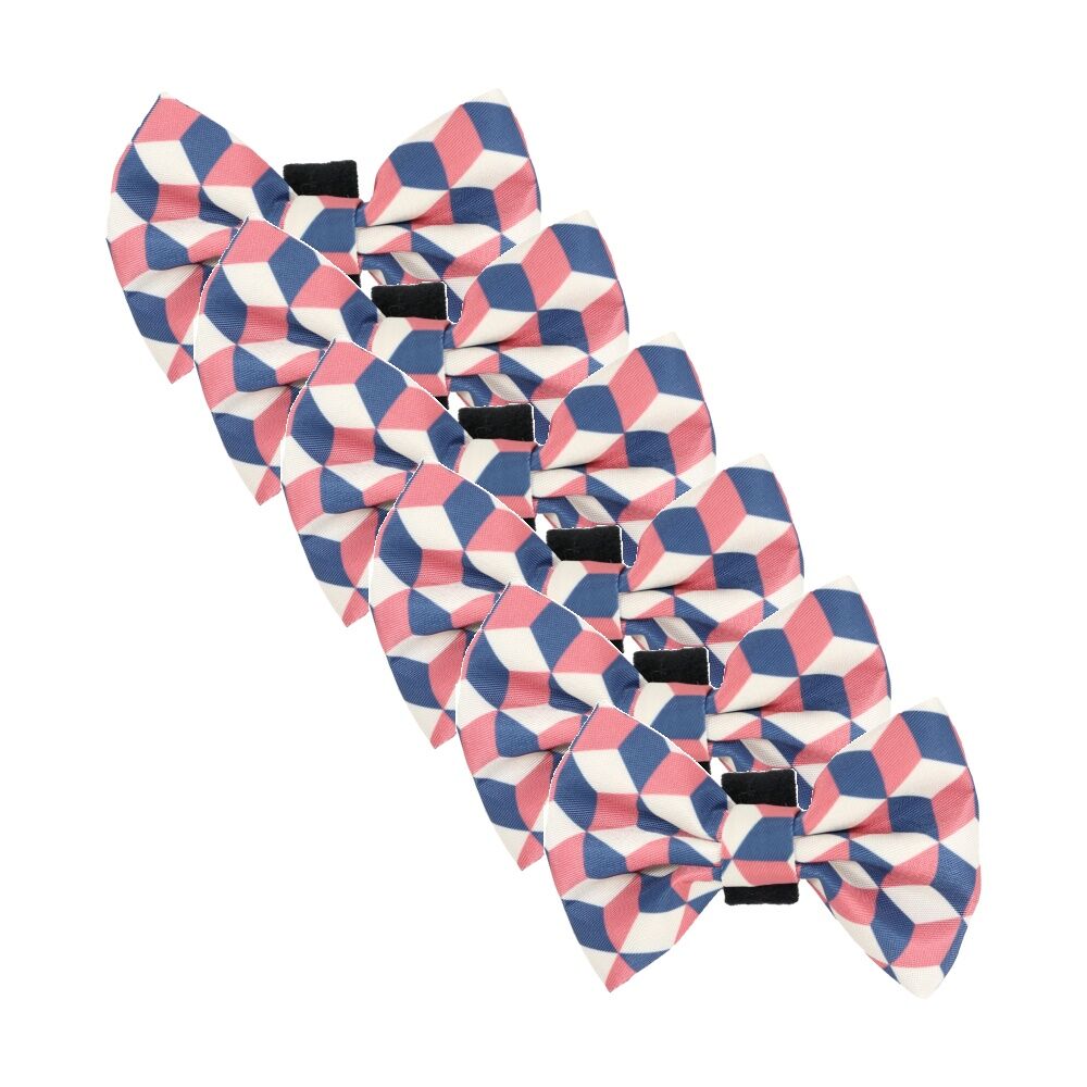 6PK Wicked Pets Bow Tie Geometric Hook and Loop Polyester Dog Collar Multi