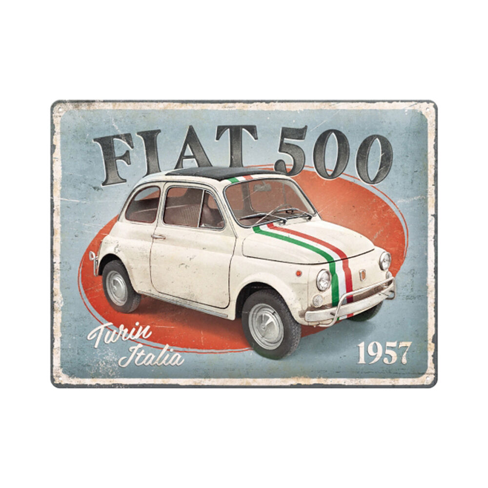 Nostalgic-Art Large Metal Sign Fiat 500 Turin Italia 30x40cm