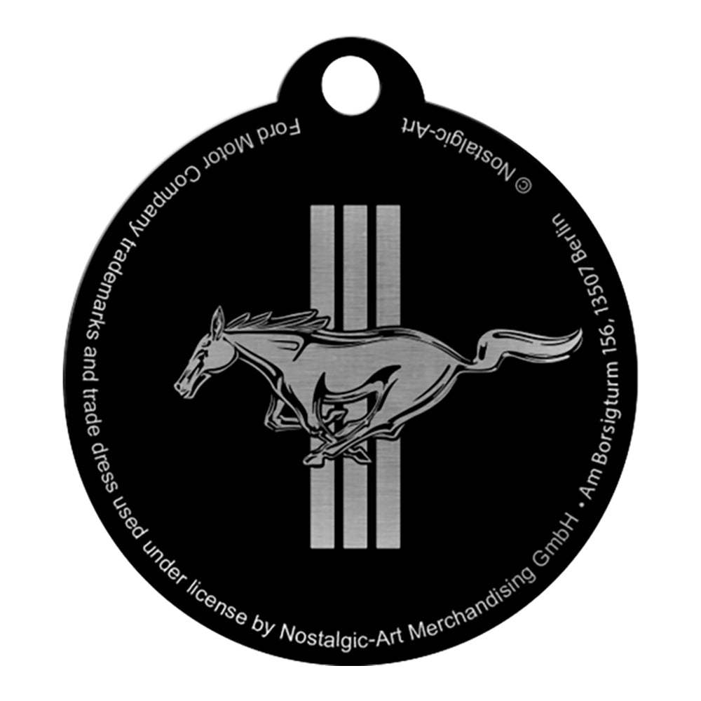 2PK Nostalgic Art Metal 7.5cm Round Keyring - Ford Mustang Horse and Stripes Logo