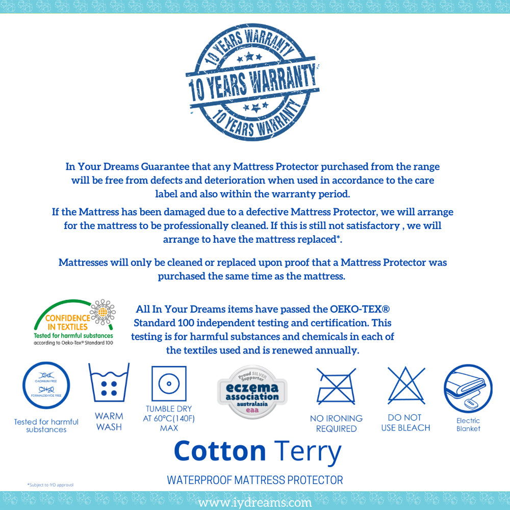 In Your Dreams Double Cotton Terry + PU Waterproof Mattress Protector